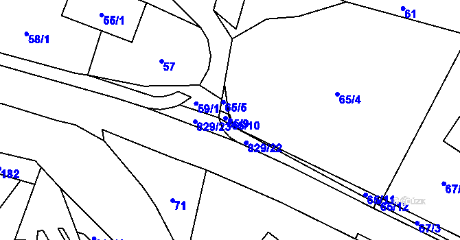 Parcela st. 65/10 v KÚ Hážovice, Katastrální mapa