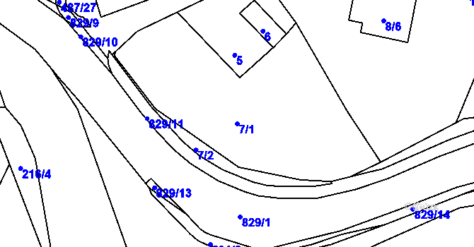 Parcela st. 7/1 v KÚ Hážovice, Katastrální mapa