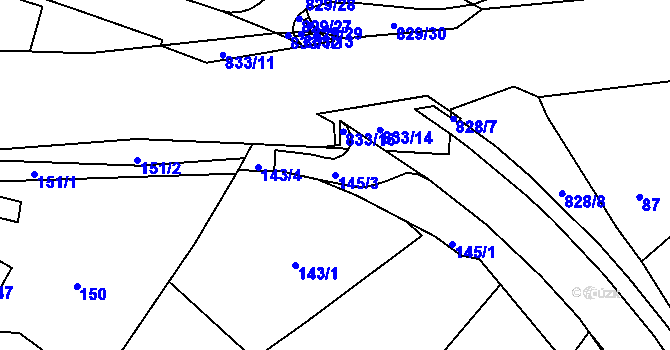 Parcela st. 145/3 v KÚ Hážovice, Katastrální mapa