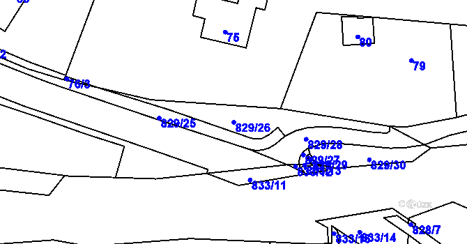 Parcela st. 829/26 v KÚ Hážovice, Katastrální mapa