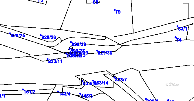 Parcela st. 829/30 v KÚ Hážovice, Katastrální mapa