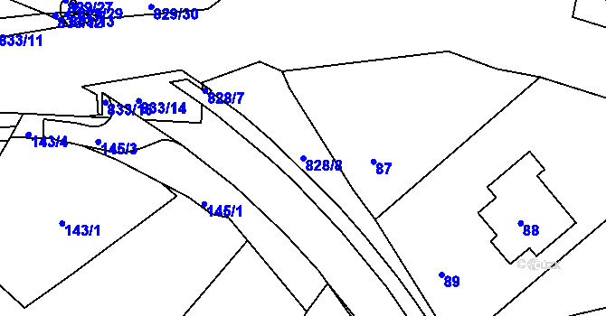 Parcela st. 828/8 v KÚ Hážovice, Katastrální mapa