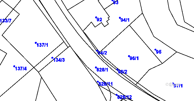Parcela st. 94/2 v KÚ Hážovice, Katastrální mapa