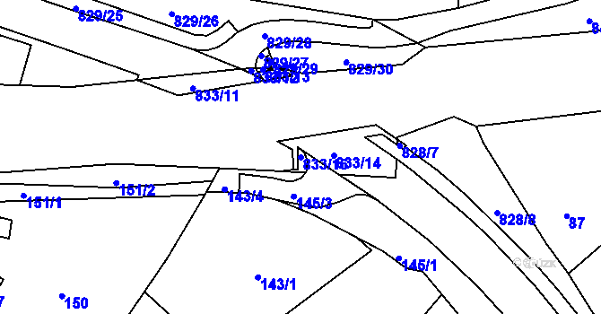 Parcela st. 833/16 v KÚ Hážovice, Katastrální mapa