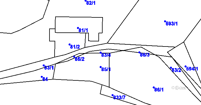 Parcela st. 83/4 v KÚ Hážovice, Katastrální mapa