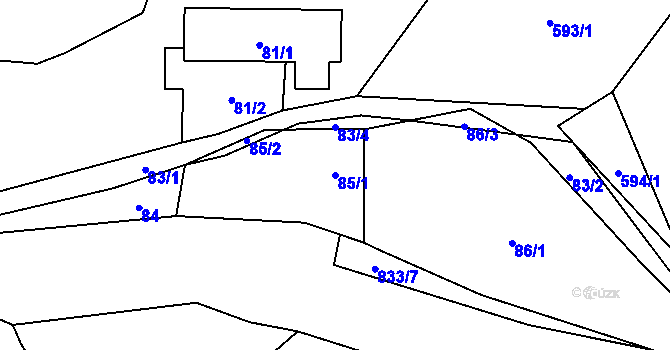 Parcela st. 85/1 v KÚ Hážovice, Katastrální mapa