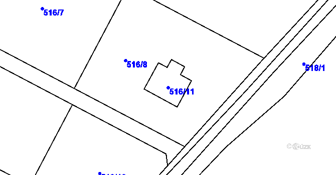 Parcela st. 516/11 v KÚ Hážovice, Katastrální mapa