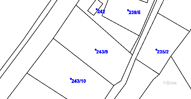 Parcela st. 243/9 v KÚ Hážovice, Katastrální mapa
