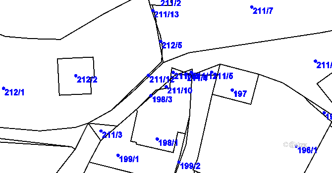 Parcela st. 211/10 v KÚ Hážovice, Katastrální mapa