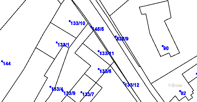 Parcela st. 133/11 v KÚ Hážovice, Katastrální mapa
