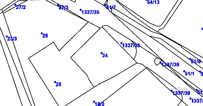 Parcela st. 24 v KÚ Tylovice, Katastrální mapa