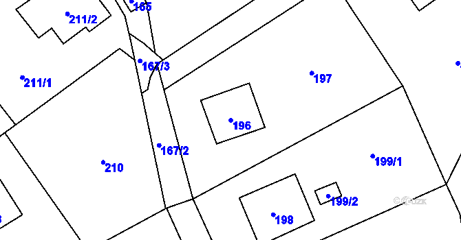 Parcela st. 196 v KÚ Tylovice, Katastrální mapa