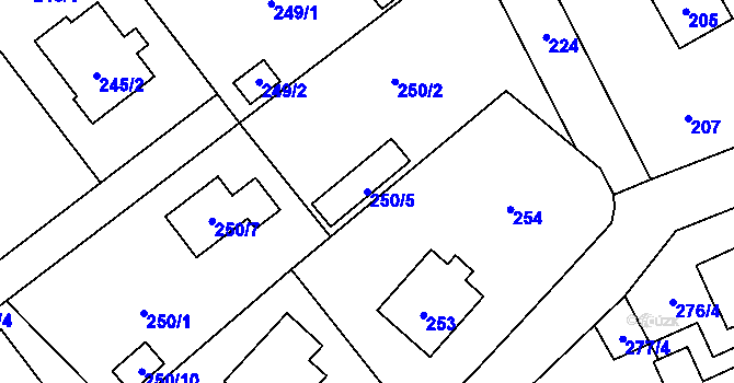 Parcela st. 250/5 v KÚ Tylovice, Katastrální mapa