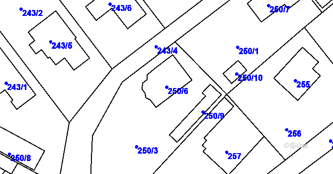 Parcela st. 250/6 v KÚ Tylovice, Katastrální mapa