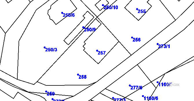 Parcela st. 257 v KÚ Tylovice, Katastrální mapa