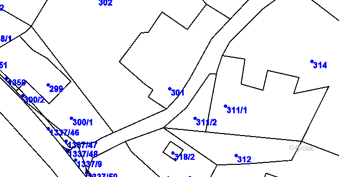 Parcela st. 301 v KÚ Tylovice, Katastrální mapa