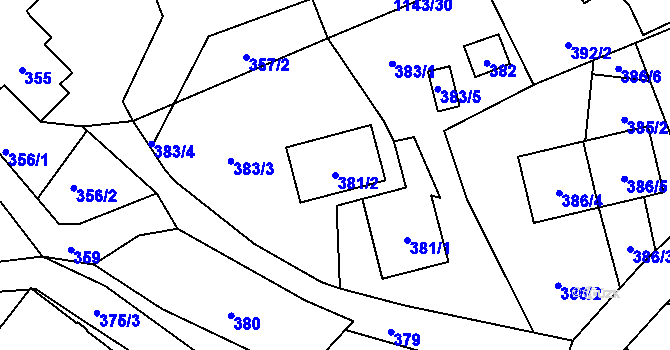 Parcela st. 381/2 v KÚ Tylovice, Katastrální mapa
