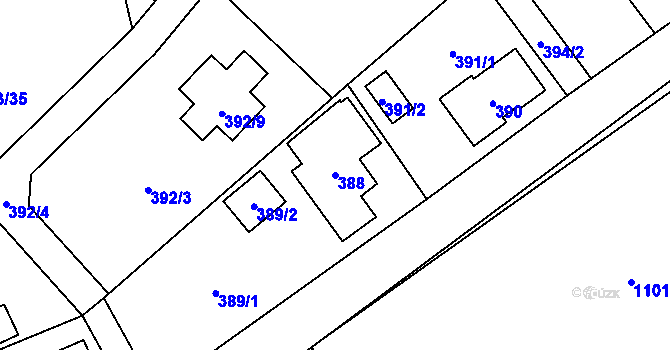 Parcela st. 388 v KÚ Tylovice, Katastrální mapa