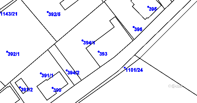 Parcela st. 393 v KÚ Tylovice, Katastrální mapa