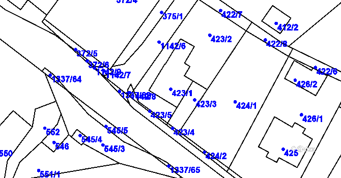 Parcela st. 423/1 v KÚ Tylovice, Katastrální mapa