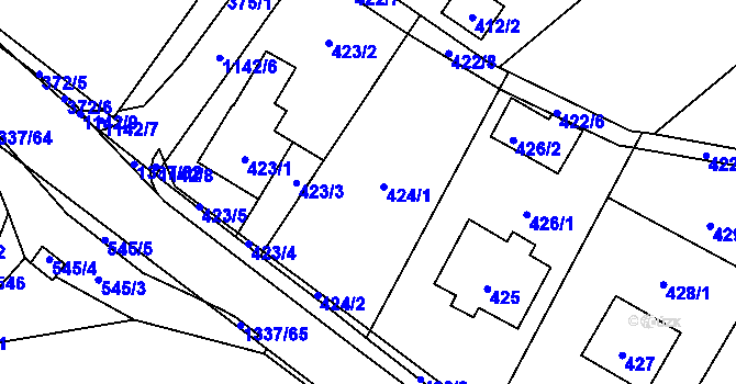 Parcela st. 424 v KÚ Tylovice, Katastrální mapa