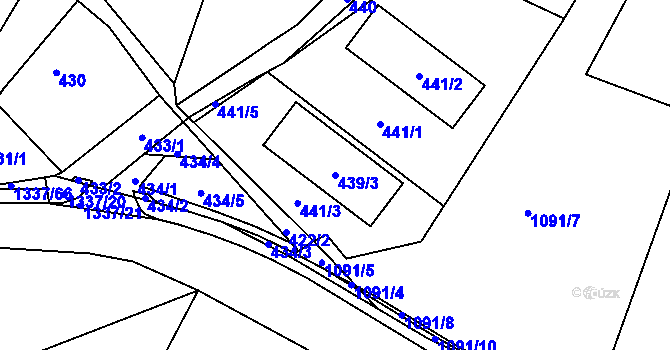 Parcela st. 439/3 v KÚ Tylovice, Katastrální mapa
