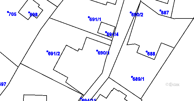 Parcela st. 690/1 v KÚ Tylovice, Katastrální mapa