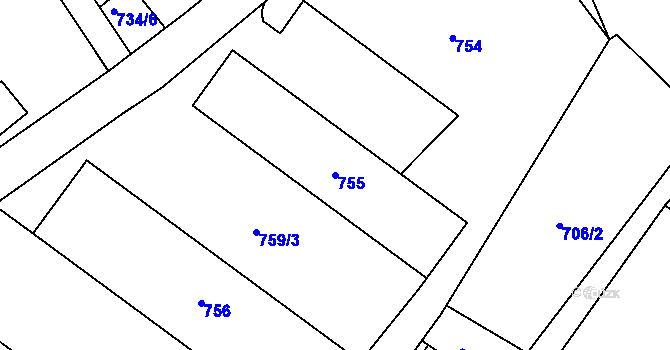 Parcela st. 755 v KÚ Tylovice, Katastrální mapa