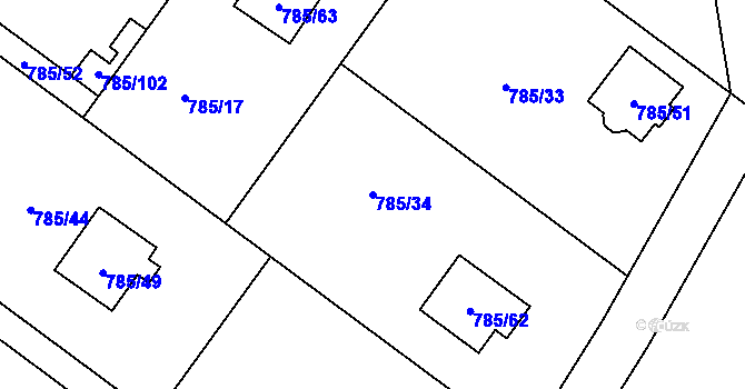 Parcela st. 785/34 v KÚ Tylovice, Katastrální mapa