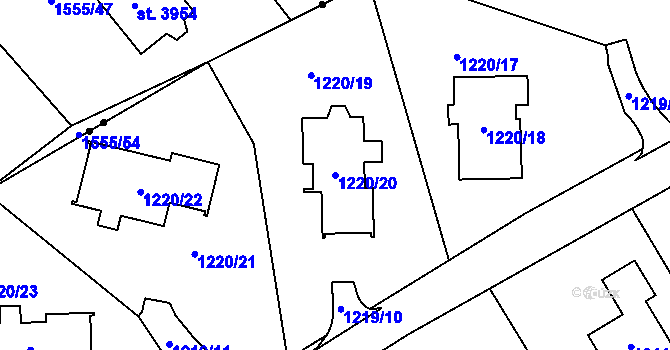 Parcela st. 1220/20 v KÚ Tylovice, Katastrální mapa