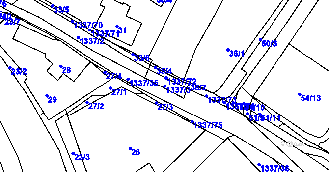 Parcela st. 1337/3 v KÚ Tylovice, Katastrální mapa