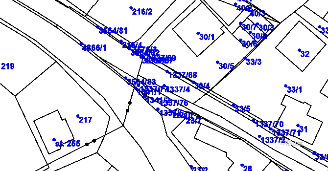 Parcela st. 1337/4 v KÚ Tylovice, Katastrální mapa