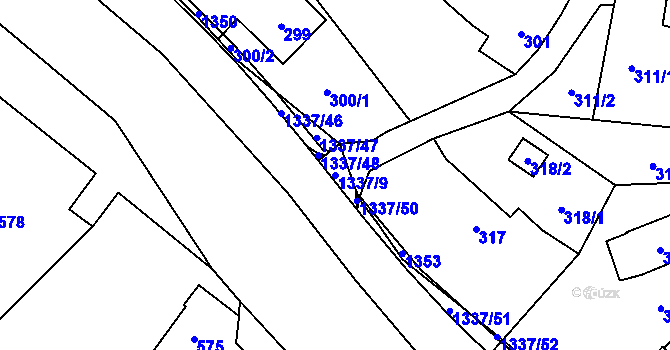 Parcela st. 1337/9 v KÚ Tylovice, Katastrální mapa