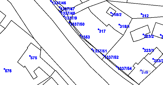 Parcela st. 1337/10 v KÚ Tylovice, Katastrální mapa