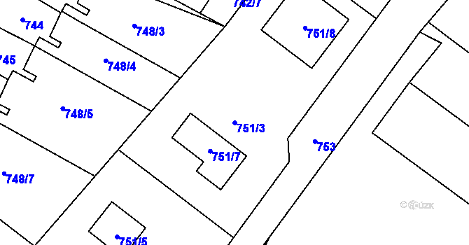 Parcela st. 751/3 v KÚ Tylovice, Katastrální mapa