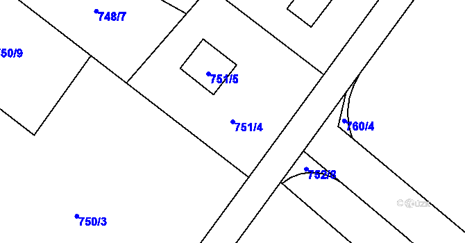 Parcela st. 751/4 v KÚ Tylovice, Katastrální mapa