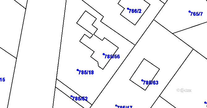 Parcela st. 785/56 v KÚ Tylovice, Katastrální mapa