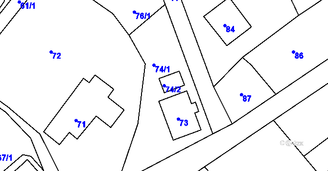 Parcela st. 74/2 v KÚ Tylovice, Katastrální mapa