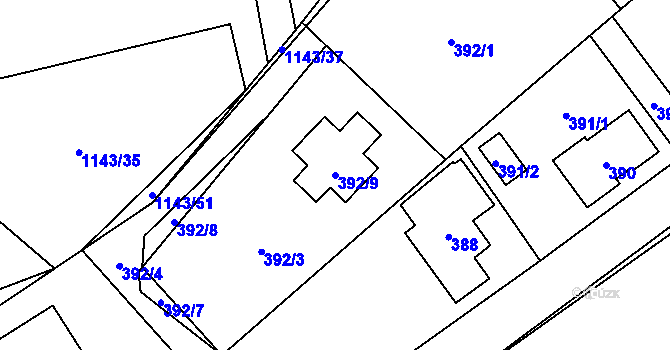 Parcela st. 392/9 v KÚ Tylovice, Katastrální mapa