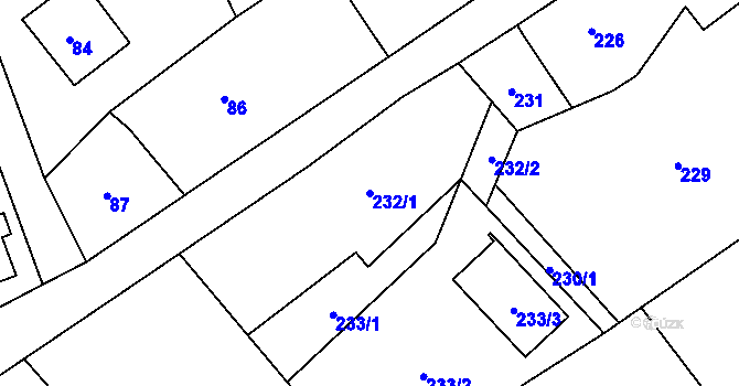 Parcela st. 232/1 v KÚ Tylovice, Katastrální mapa