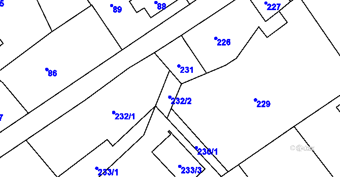 Parcela st. 232/2 v KÚ Tylovice, Katastrální mapa