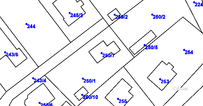Parcela st. 250/7 v KÚ Tylovice, Katastrální mapa