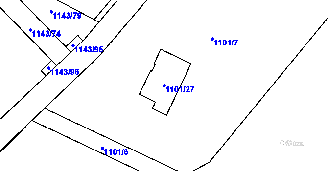 Parcela st. 1101/27 v KÚ Tylovice, Katastrální mapa