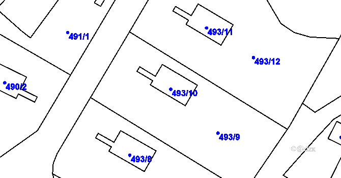 Parcela st. 493/10 v KÚ Tylovice, Katastrální mapa