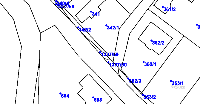 Parcela st. 1337/59 v KÚ Tylovice, Katastrální mapa
