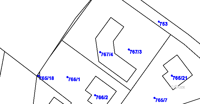 Parcela st. 767/4 v KÚ Tylovice, Katastrální mapa