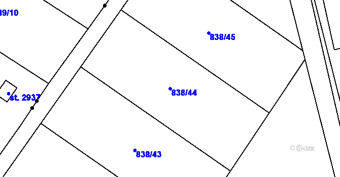 Parcela st. 838/44 v KÚ Tylovice, Katastrální mapa