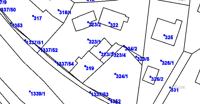Parcela st. 323/3 v KÚ Tylovice, Katastrální mapa