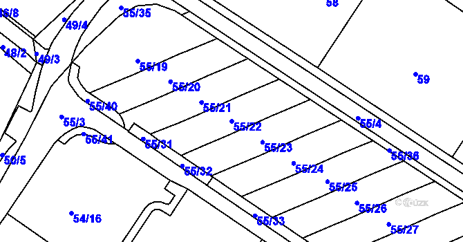 Parcela st. 55/22 v KÚ Tylovice, Katastrální mapa
