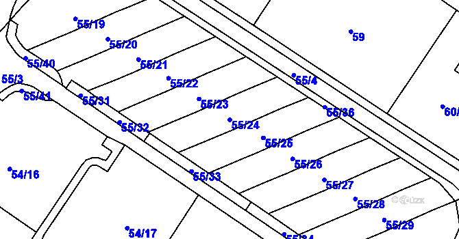Parcela st. 55/24 v KÚ Tylovice, Katastrální mapa